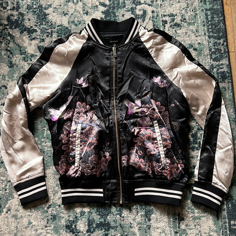 Forever 21 Satin Floral Bomber Jacket